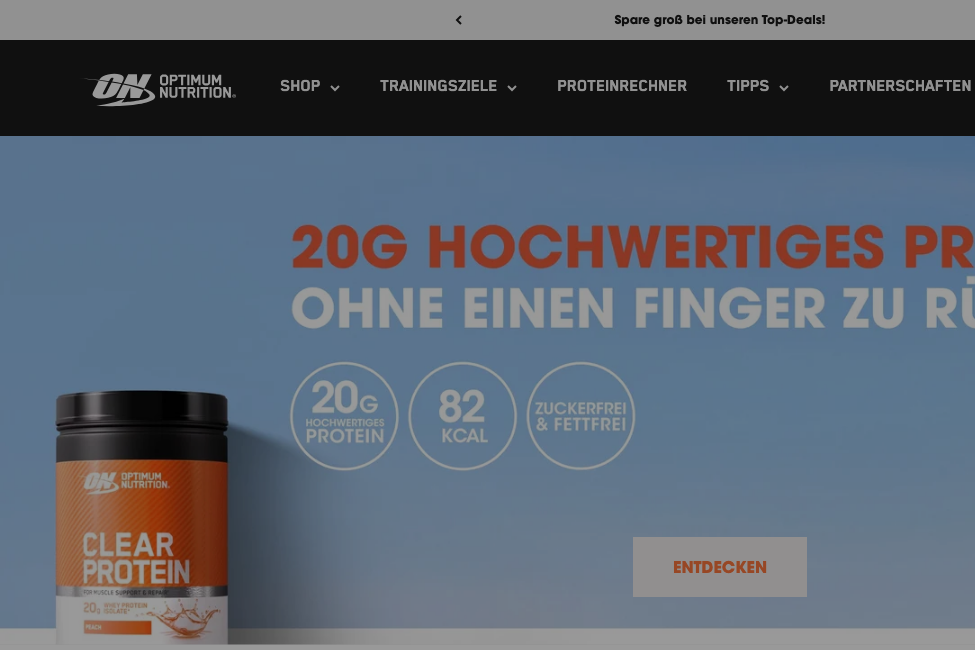 Homepage van Optimum Nutrition, merk achter Serious Mass