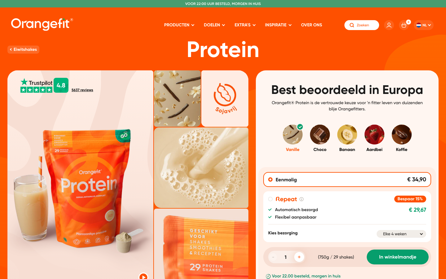 Productpagina van Orangefit Vegan Protein op orangefit.nl