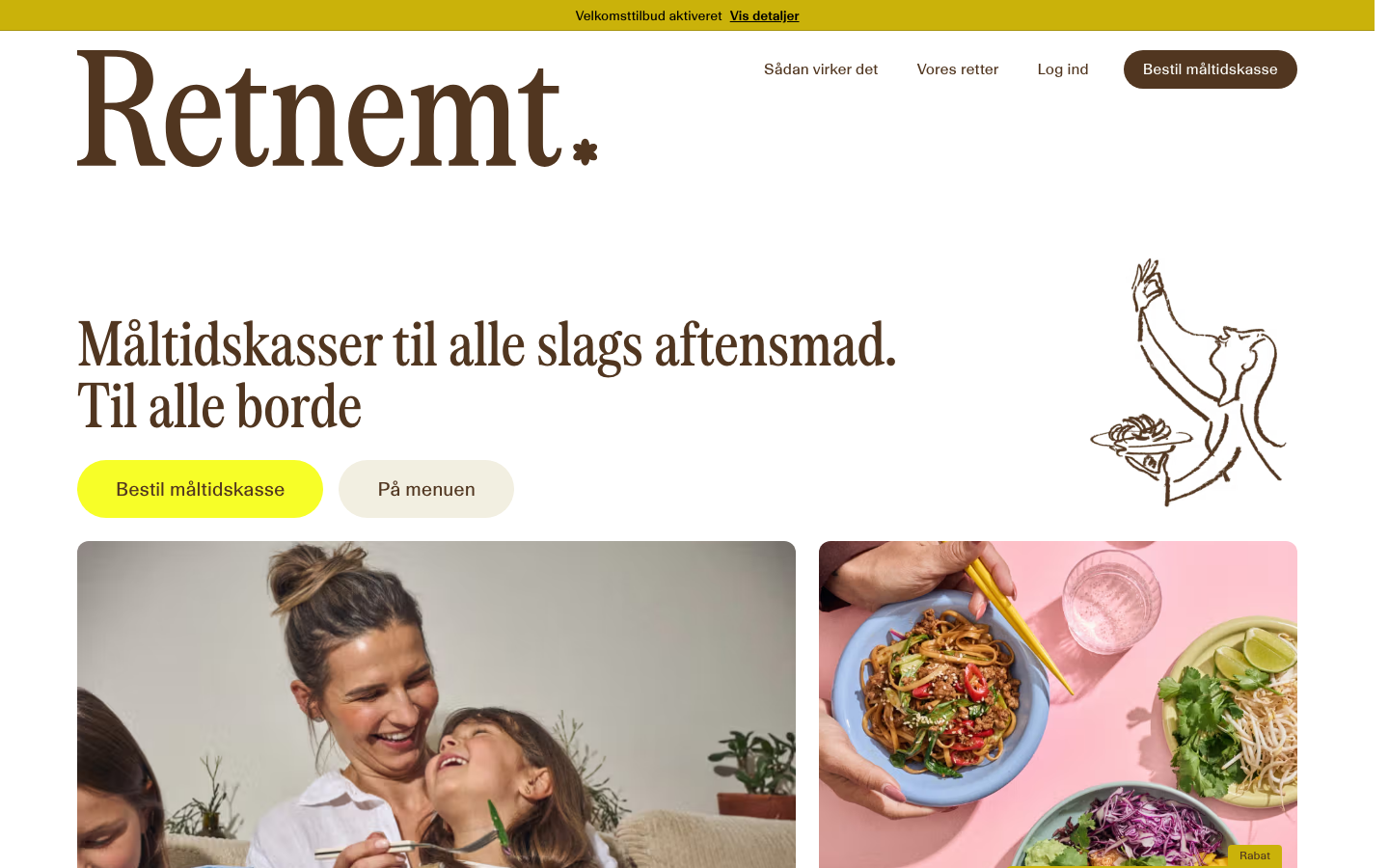 Forsiden af RetNemt med billede af en mor og et barn, der spiser aftensmad sammen
