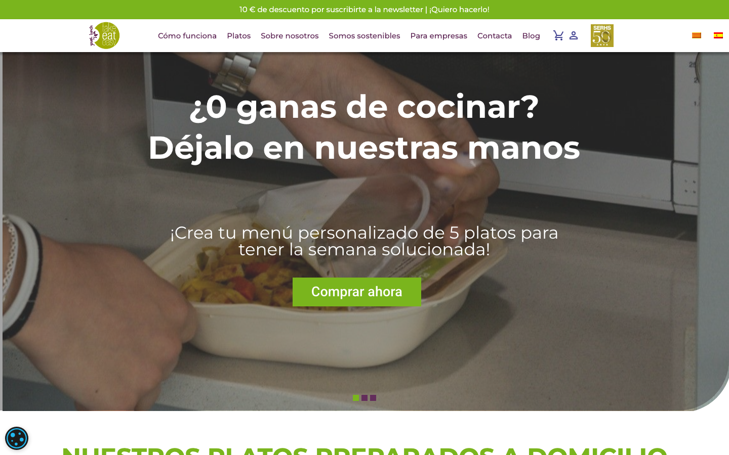 Página de inicio de Take Eat Easy, platos preparados a domicilio