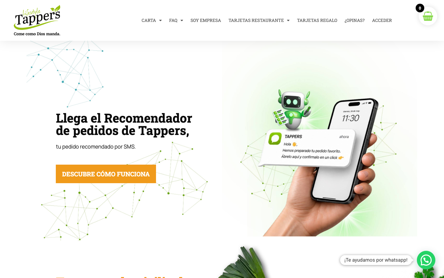 Página de inicio de Tappers, tuppers de comida casera a domicilio