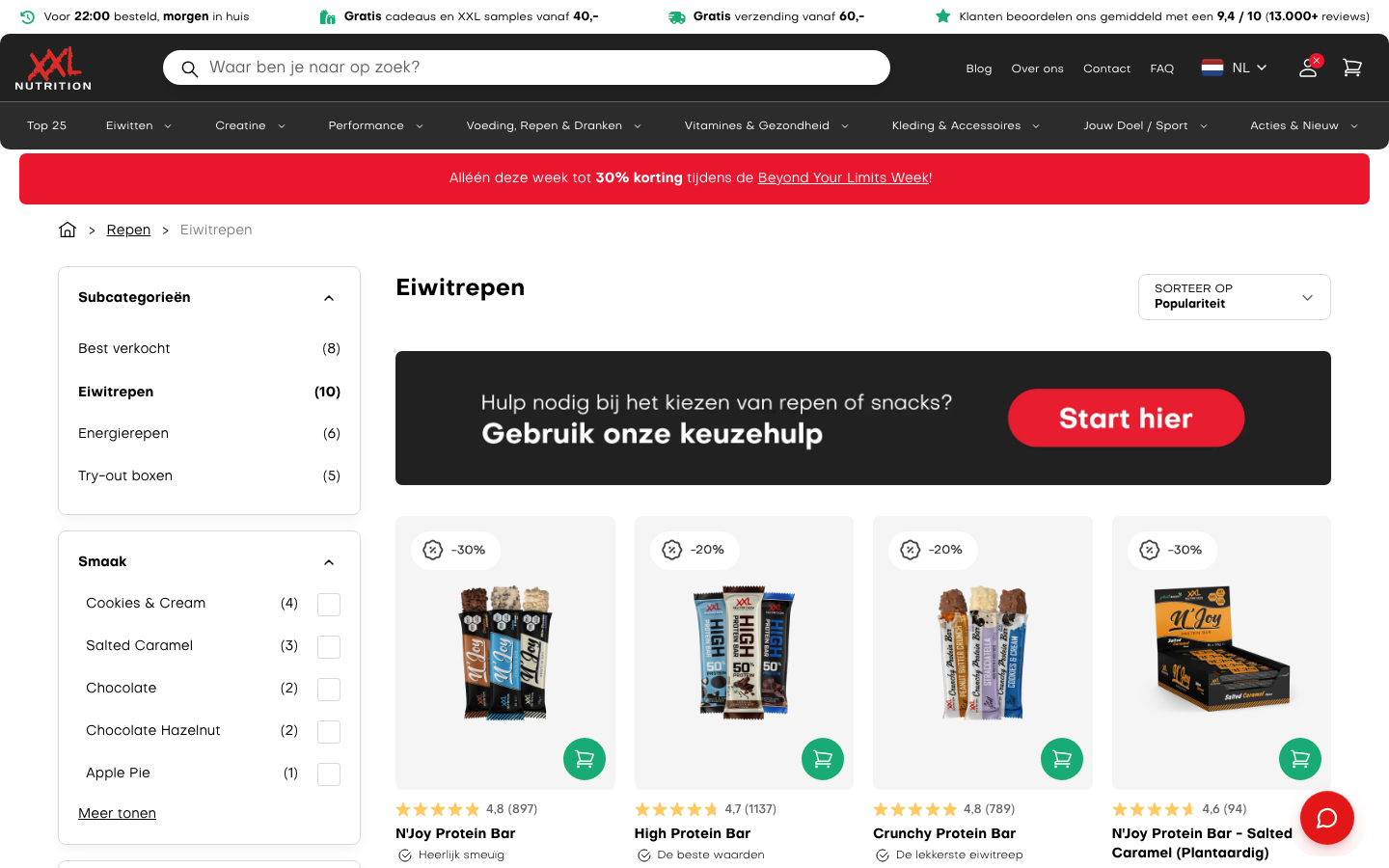 XXL Nutrition eiwitrepen assortiment inclusief de Vegalicious Protein Bar
