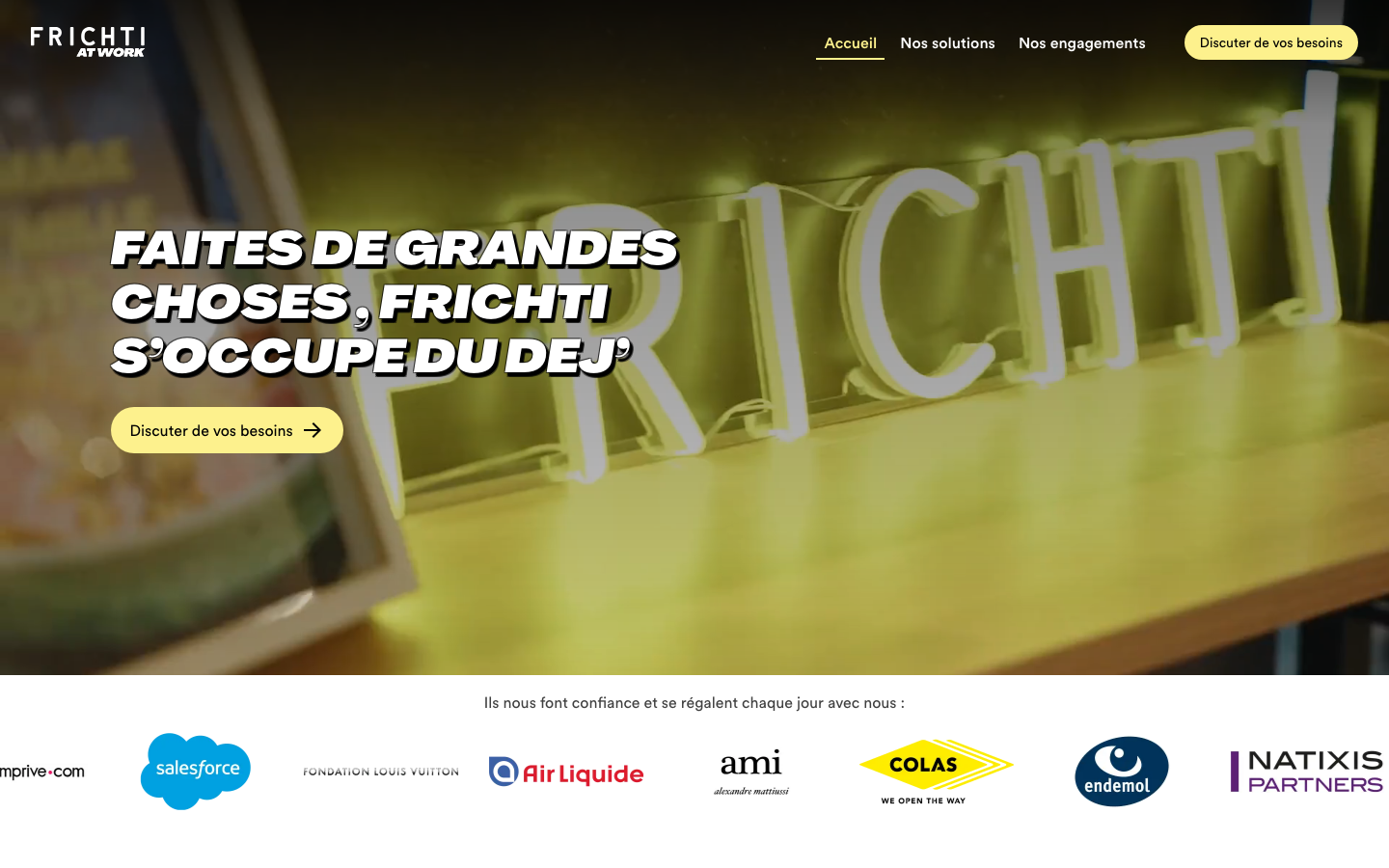 Site Frichti At Work presentant ses solutions de restauration en entreprise.