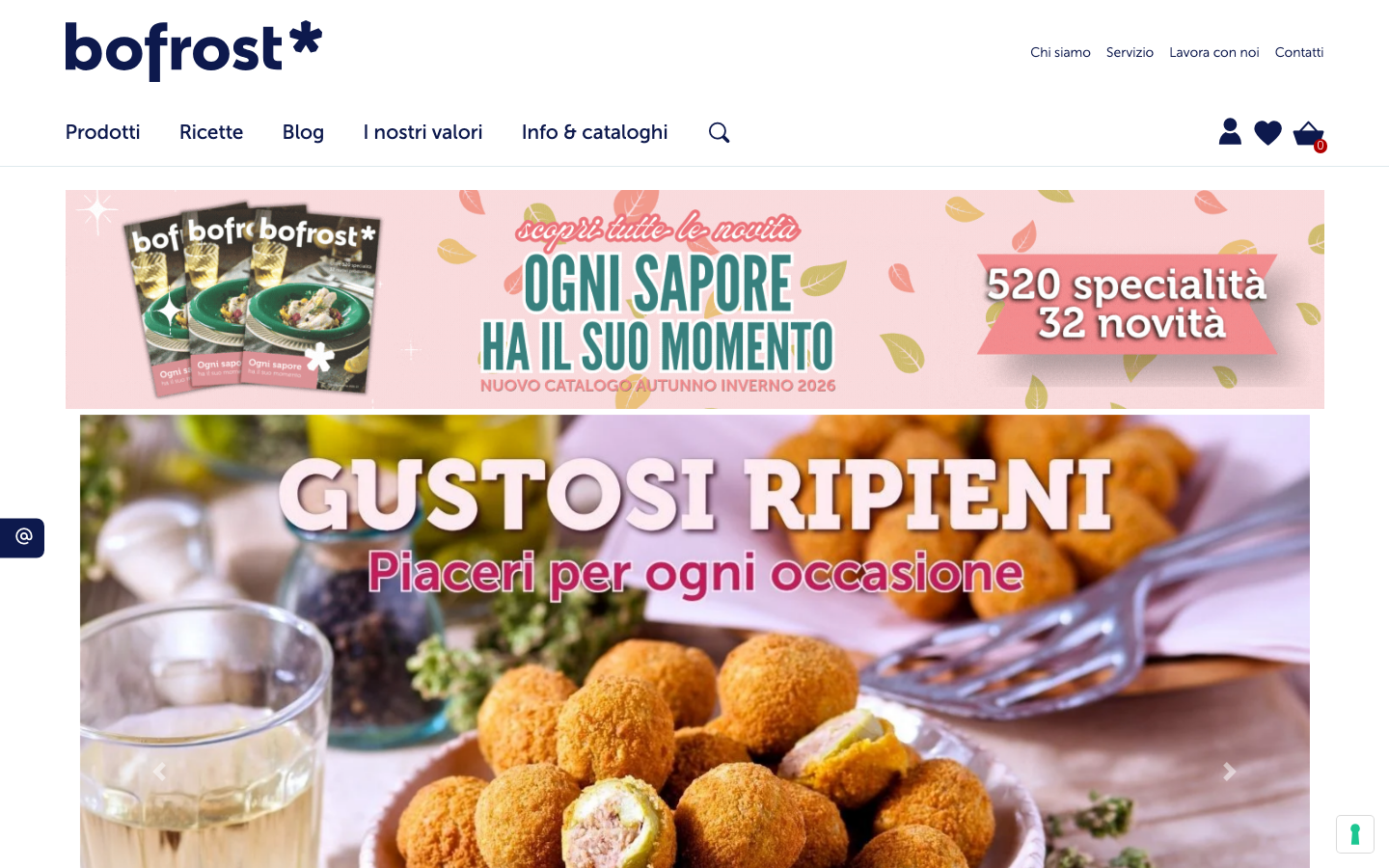 Homepage di Bofrost con il catalogo di surgelati in evidenza