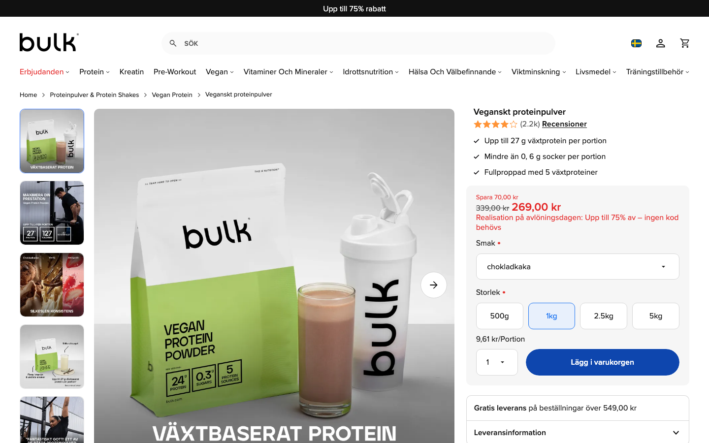 Bulks veganska proteinpulver med DigeZyme-enzymkomplex