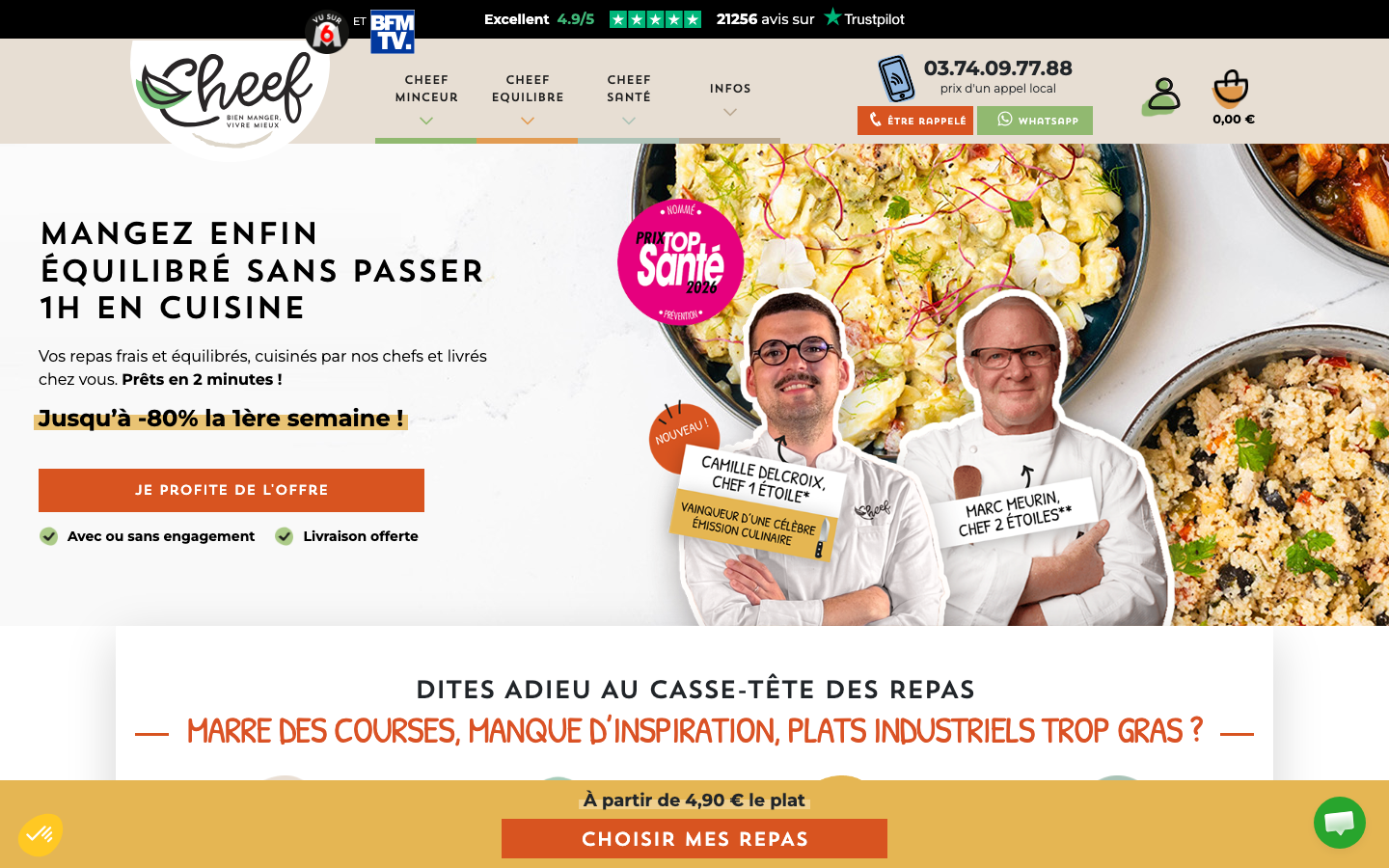 Page Cheef Equilibre présentant les plats préparés avec Nutri-Score A ou B