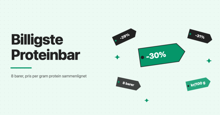 Illustrasjon: billigste proteinbar, 8 barer sammenlignet etter pris per gram protein