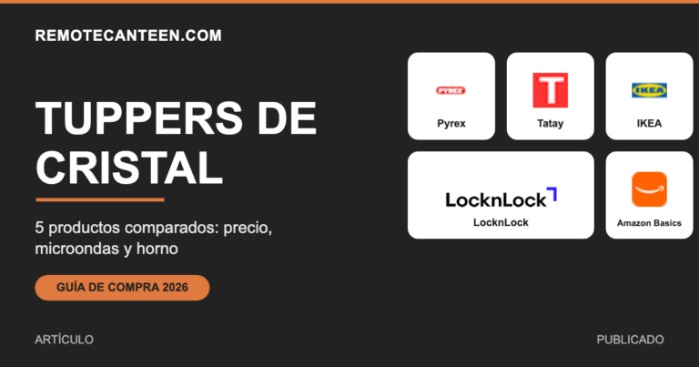 Comparativa visual de cinco tuppers de cristal para microondas y horno: Pyrex, Tatay, IKEA, LocknLock y Amazon Basics