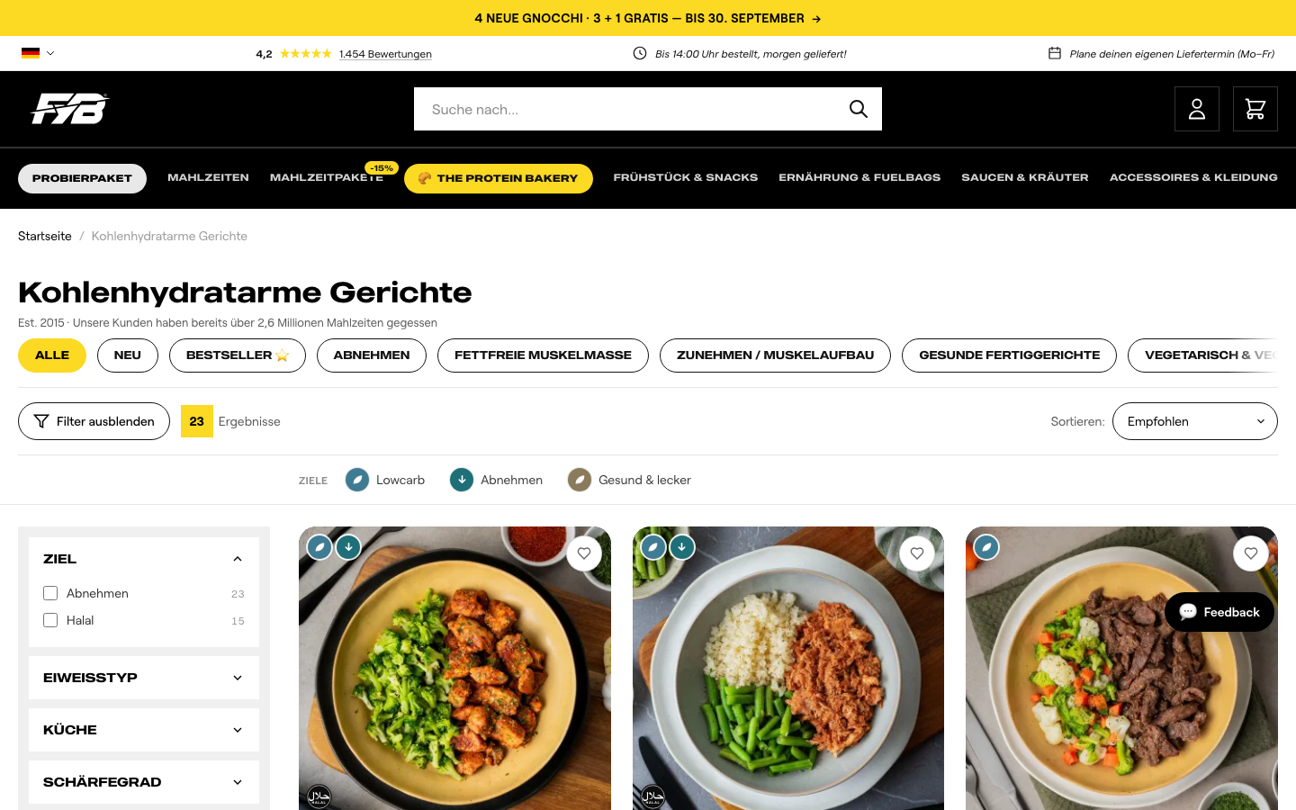 Fuelyourbody Kategorie Kohlenhydratarme Gerichte mit Preisen und Nährwerten
