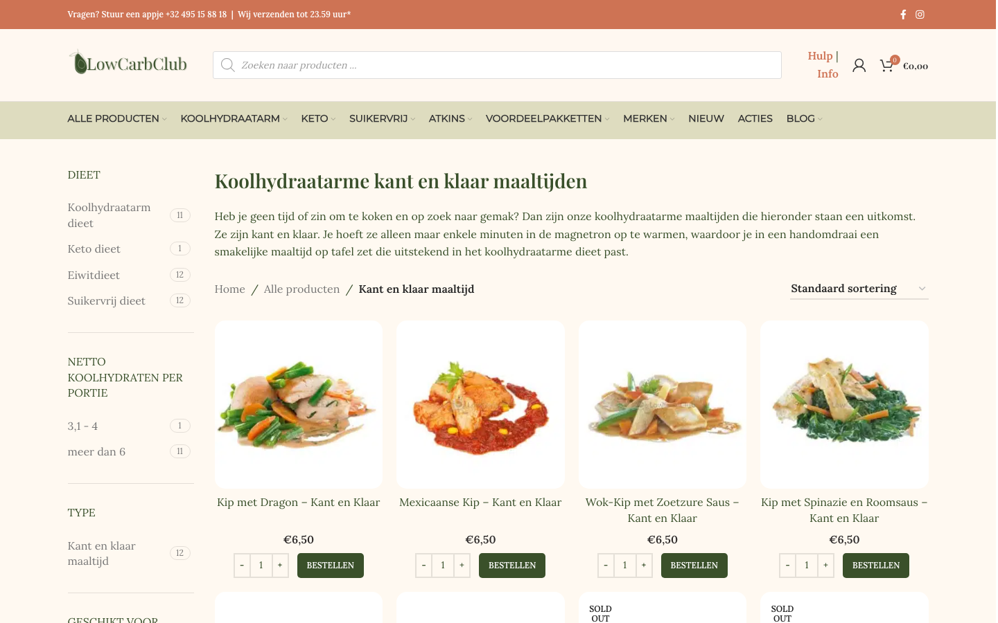 Categoriepagina koolhydraatarme kant en klaar maaltijden bij Low Carb Club
