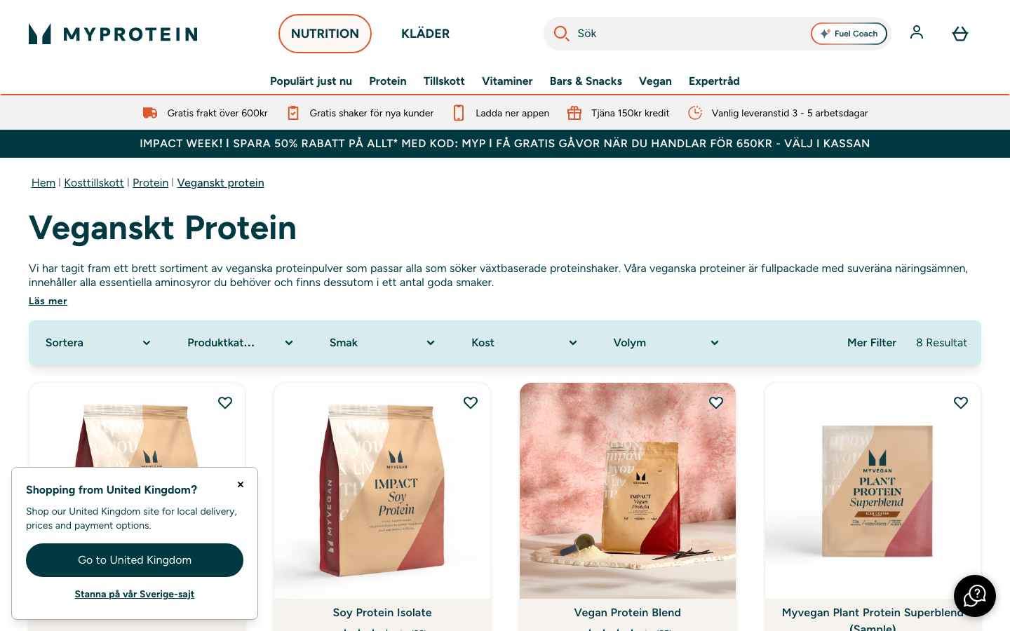 MyProteins veganska proteinsortiment