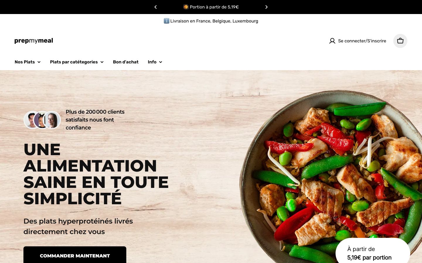 Page d'accueil Prepmymeal avec les coffrets de repas surgelés riches en protéines