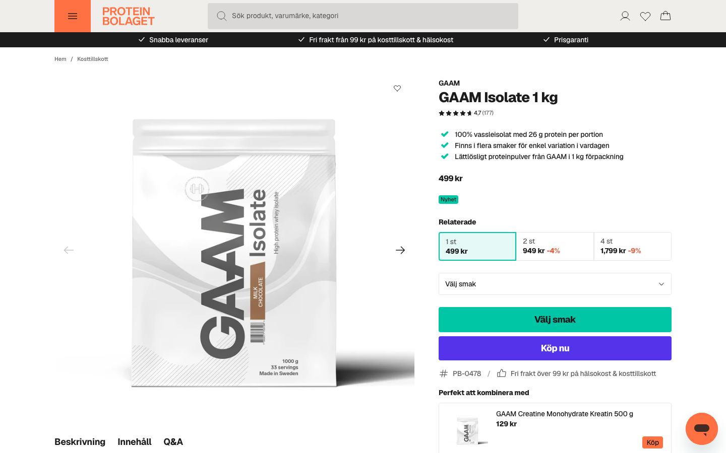 GAAM Isolate 1 kg på Proteinbolaget, 499 kr