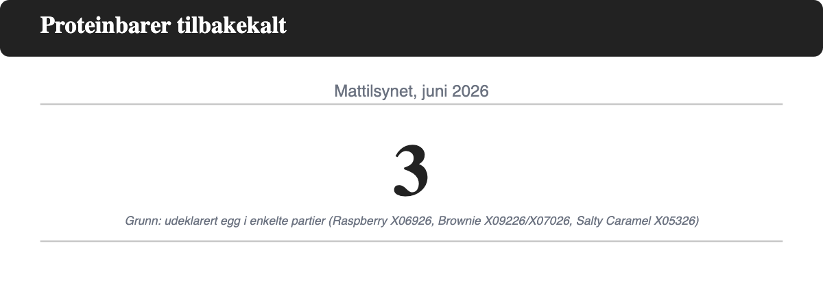 Mattilsynets tilbakekalling av tre Coop-proteinbarer i juni 2026