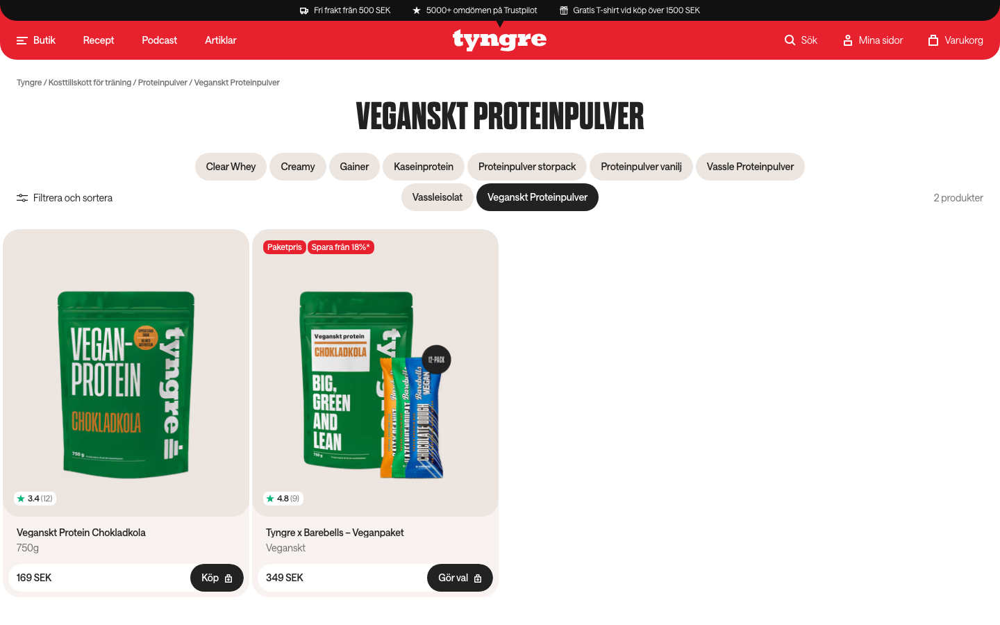 Tyngres veganska proteinsortiment med Chokladkola