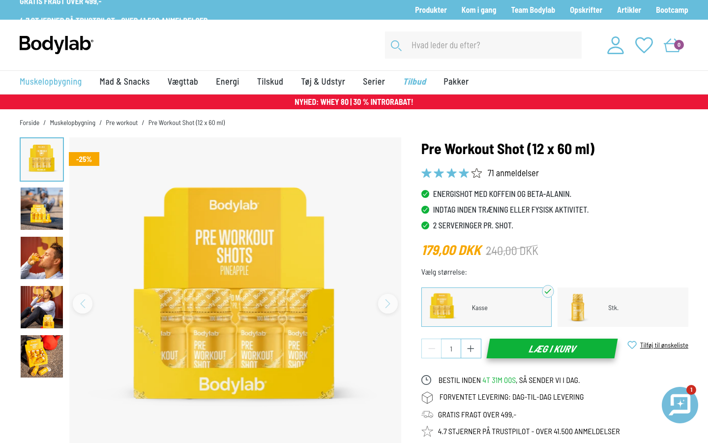 Produktside hos Bodylab for Pre Workout Shot