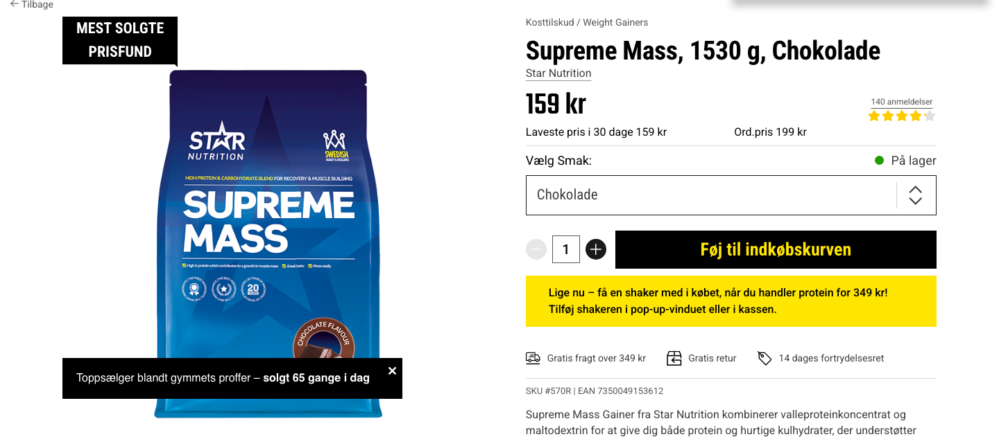 Star Nutrition Supreme Mass Gainer 1,53 kg hos forhandleren Bodystore.dk