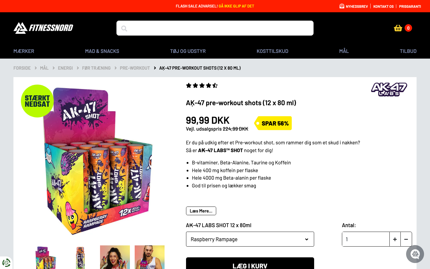Produktside hos Fitnessnord for AK-47 Labs Pre-Workout Shot