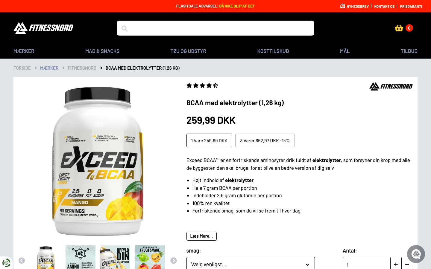 Fitnessnord EXCEED BCAA produktside med pris og indhold