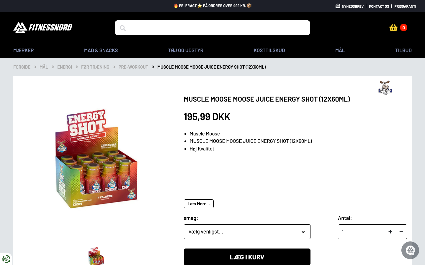 Produktside hos Fitnessnord for Muscle Moose Moose Juice Energy Shot