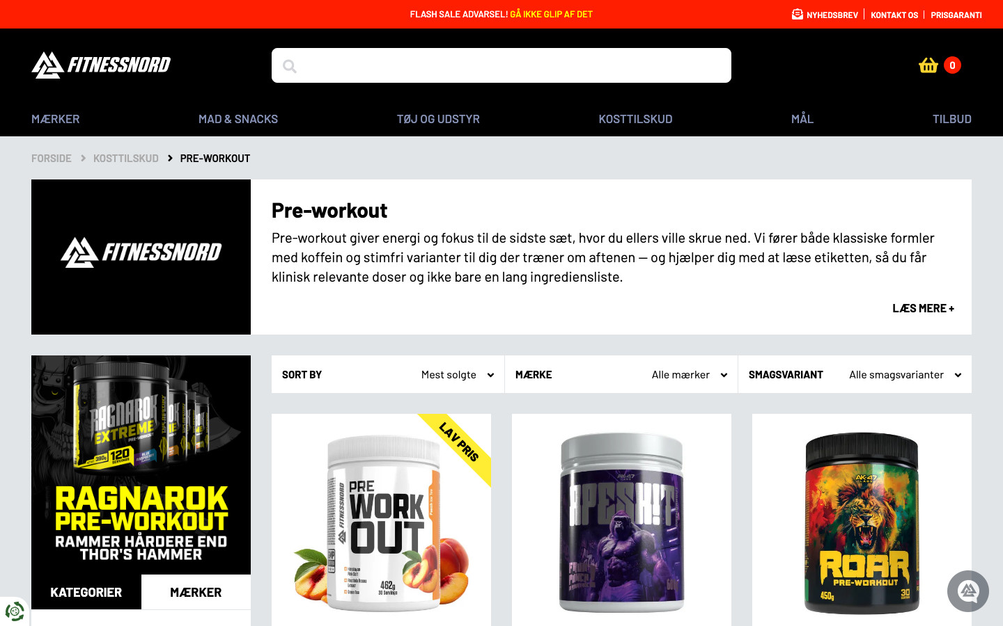 Fitnessnord.com pre-workout-kategori med det danske produktsortiment
