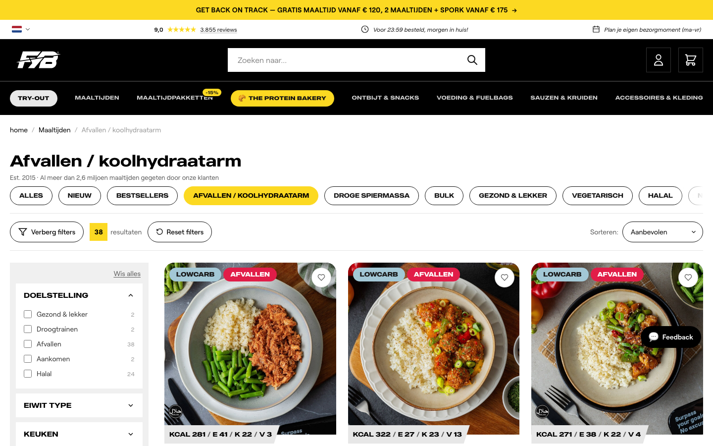 Afvallen en koolhydraatarm filter op de website van Fuelyourbody
