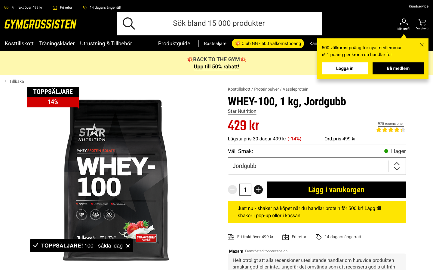 Star Nutrition WHEY-100 vassleisolat på Gymgrossisten, 429 kr för 1 kg