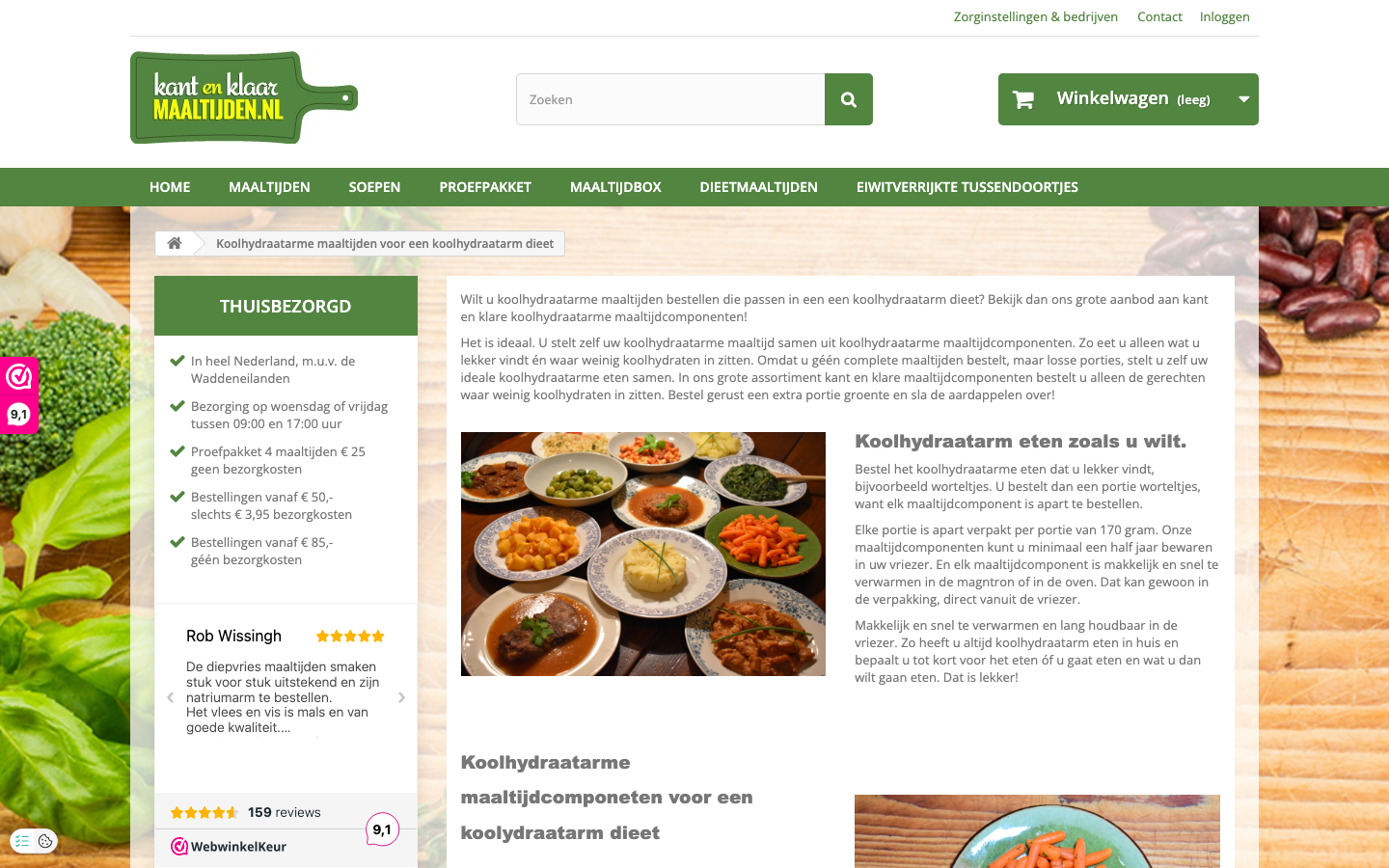 Koolhydraatarme maaltijdcomponenten op de website van Kantenklaarmaaltijden.nl