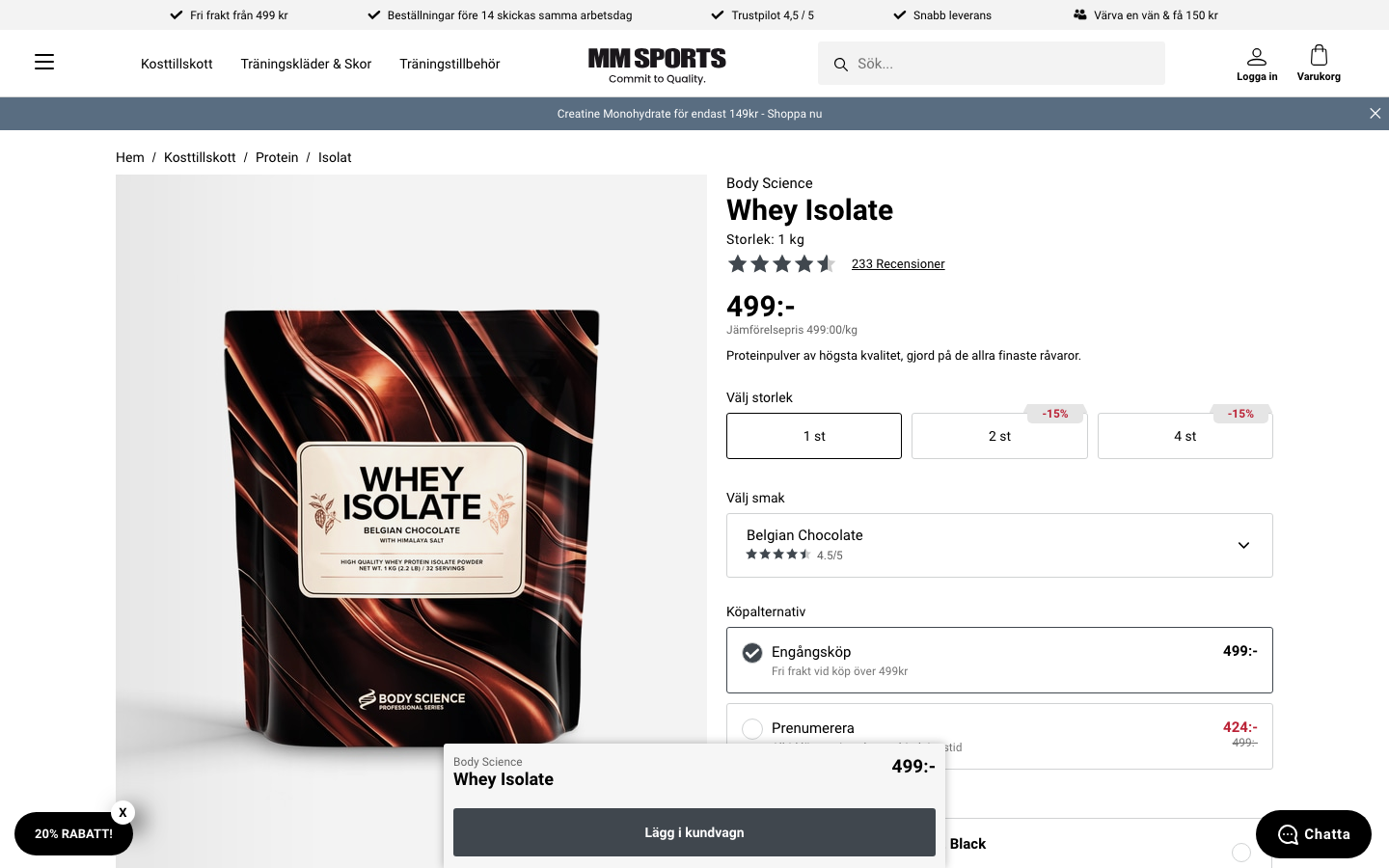 Body Science Whey Isolate på MM Sports, 499 kr för 1 kg