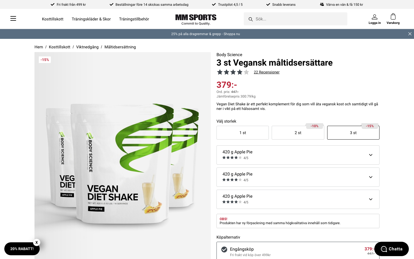 Body Science Vegan Diet Shake produktsida hos MM Sports