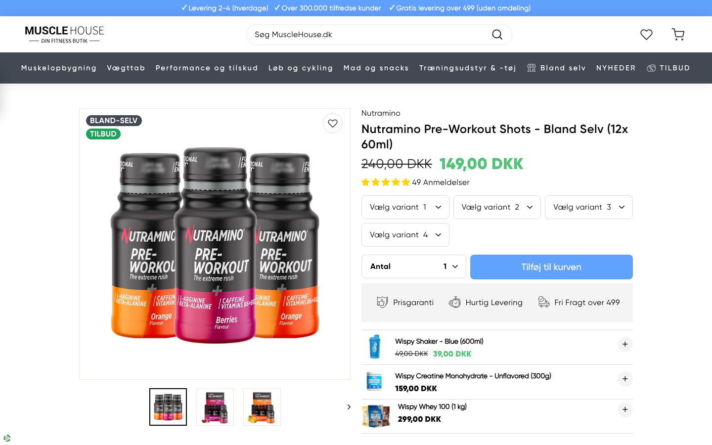 Produktside hos Musclehouse for Nutramino Pre-Workout Shot
