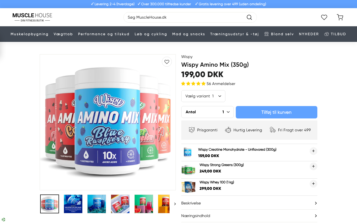 Musclehouse Wispy Amino Mix produktside med pris og smagsvarianter