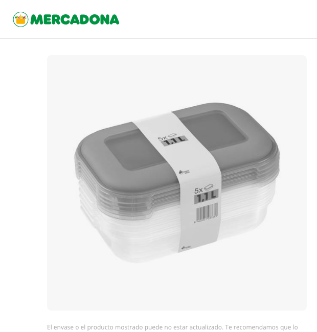 Captura de pantalla del recipiente rectangular de 1,1 litros Bosque Verde en la tienda online de Mercadona