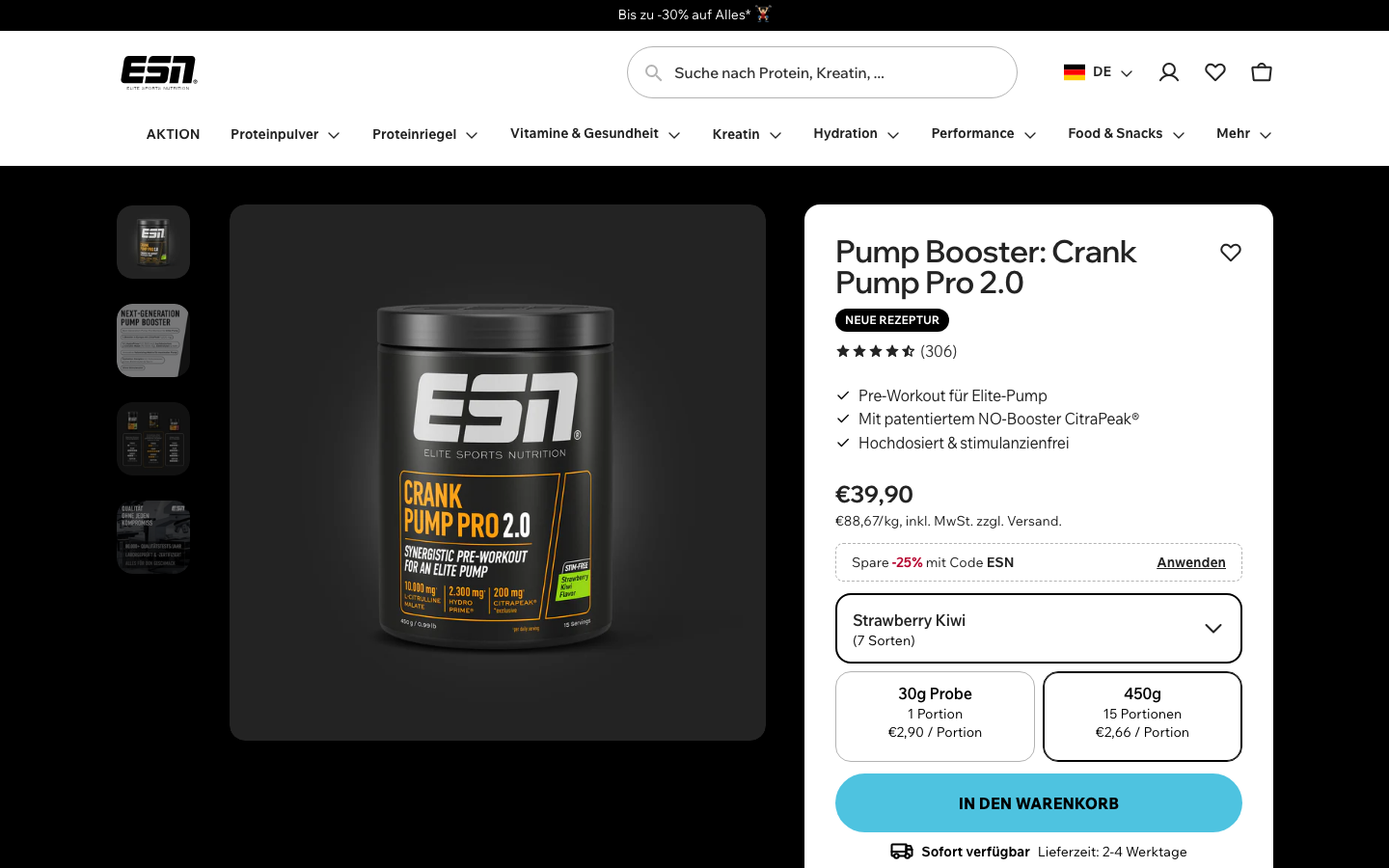 Produktseite von ESN Crank Pump Pro 2.0, Screenshot vom 24. Oktober 2026