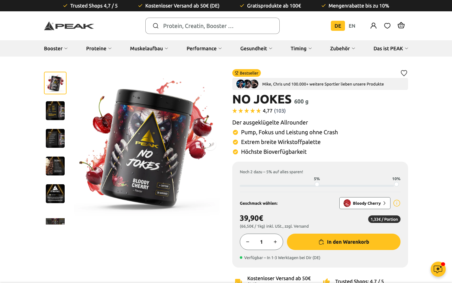 Produktseite von PEAK No Jokes, Screenshot vom 24. Oktober 2026